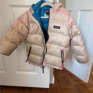Patagonia Two-Tone Pink and Blue Jacket well loved with discoloration